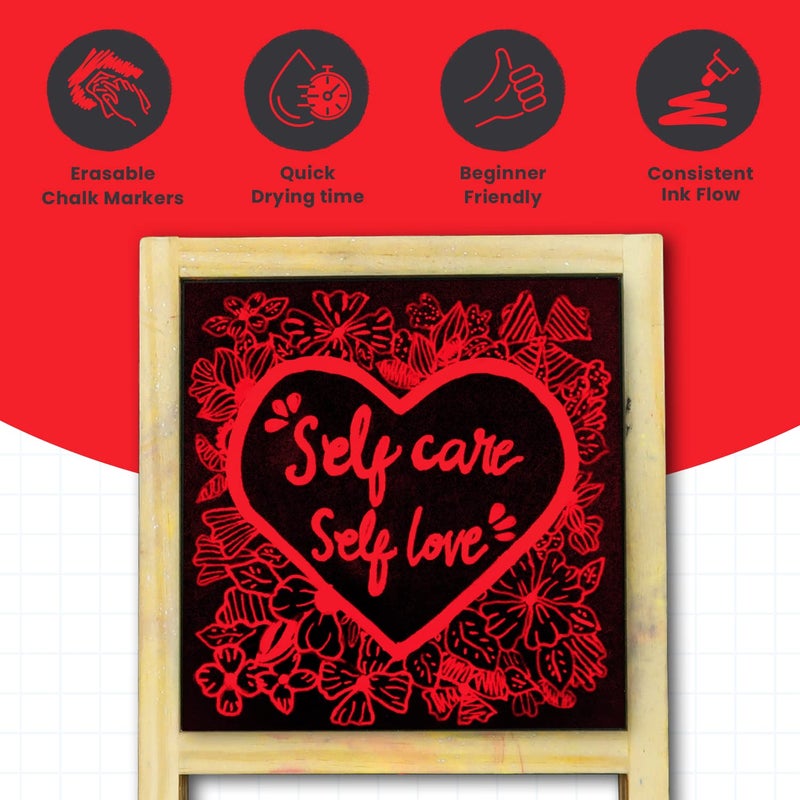 Chalkola 5 Red Chalkboard Chalk Markers - Red Dry Erase Markers for Blackboard, Chalkboard Signs, Windows, Glass | Variety Pack - Fine & Jumbo Size Ink Pen (1mm, 3mm, 6mm, 10mm, 15mm) - Image 4